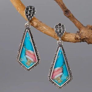 Vintage Western Boho Silver Colored Stone Earrings